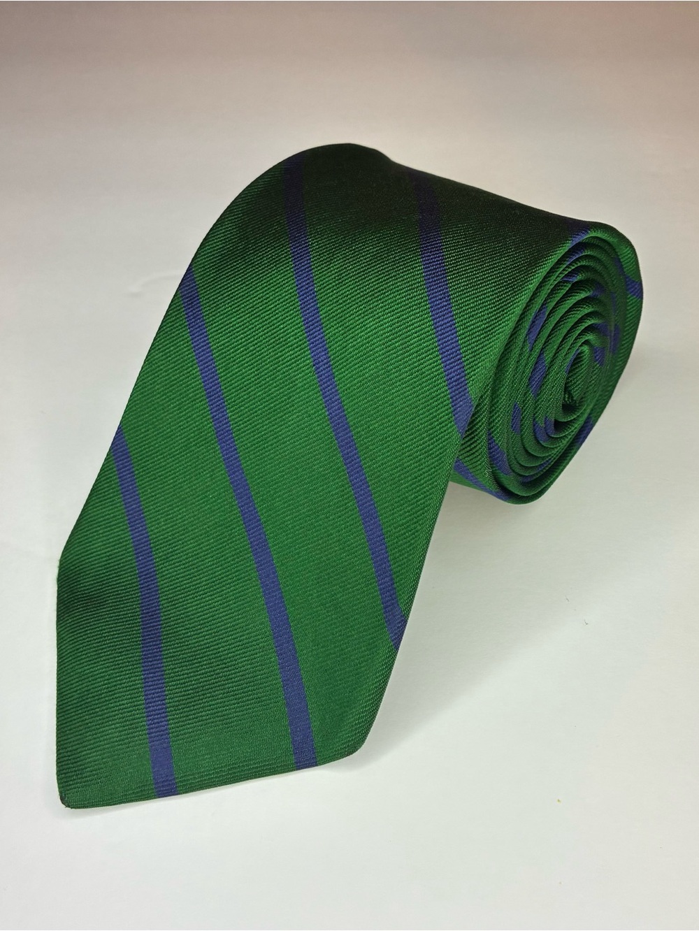 Brooks Brothers Makers Tie Silk Green Navy Blue Repp Stripe Made in USA